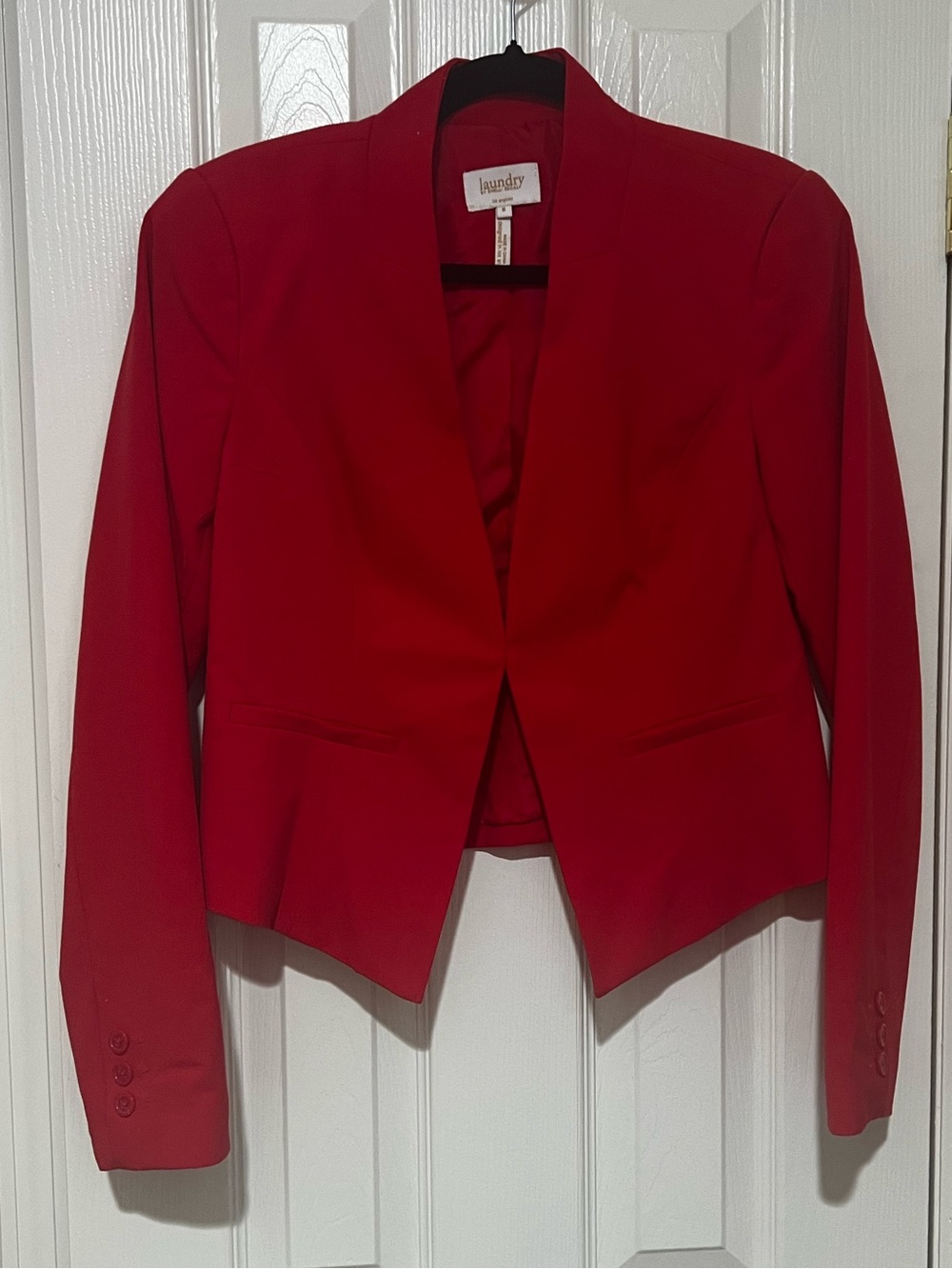 Laundry By Shelli Segal 8 Red Open-Front Cropped Blazer